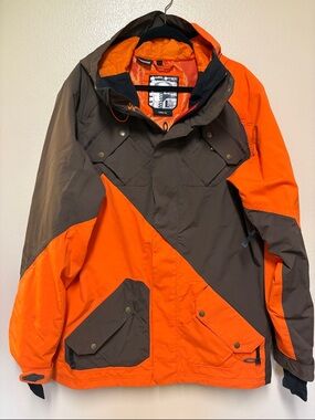 Oakley Orange and Brown Diagonal Colorblock Ski Jacket